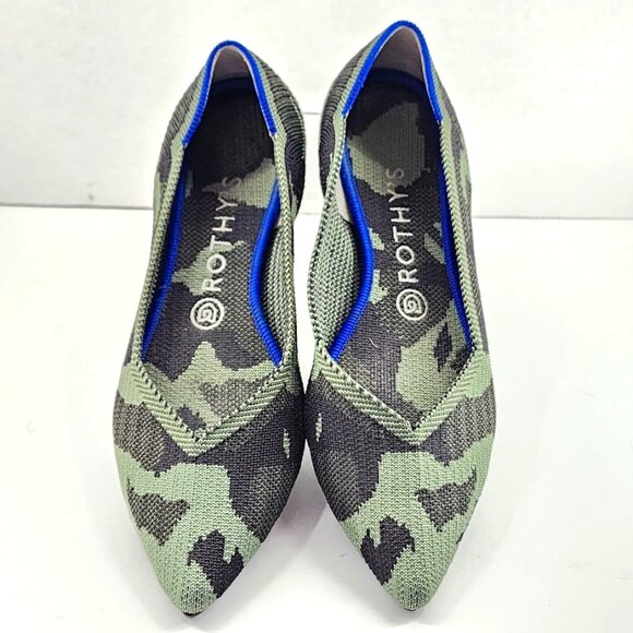 Rothy's The Point Olive Green Camo Retired Pointy Toe Ballet Flat Size 8.5 - Picture 1 of 10